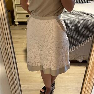 Isaac Mizrahi Blush Lace A-Line Skirt with Taupe Trim